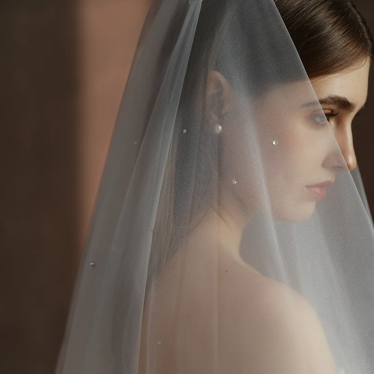 White Diamond Double-Layer Bridal Veil with Hair Comb - Image 5