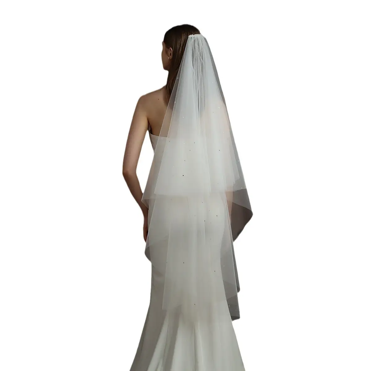 White Diamond Double-Layer Bridal Veil with Hair Comb - Image 6