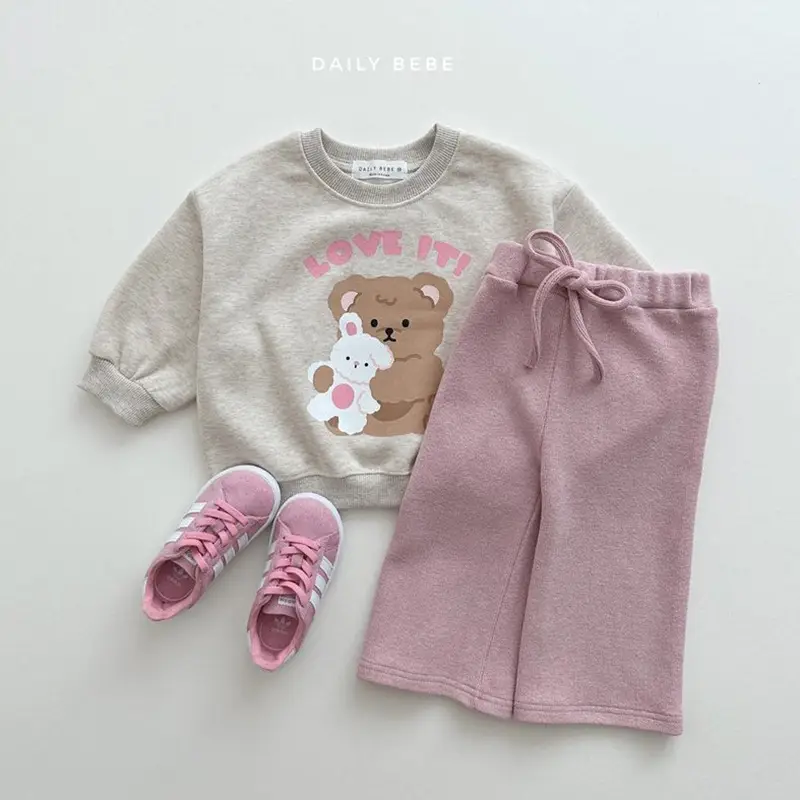 Girls Cotton Bear Print Sweatshirt Set Pink — feature 9