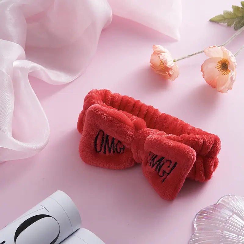 Red Embroidered Hairband for Women Omg Makeup Face Wash Anti-Moisture — feature 16