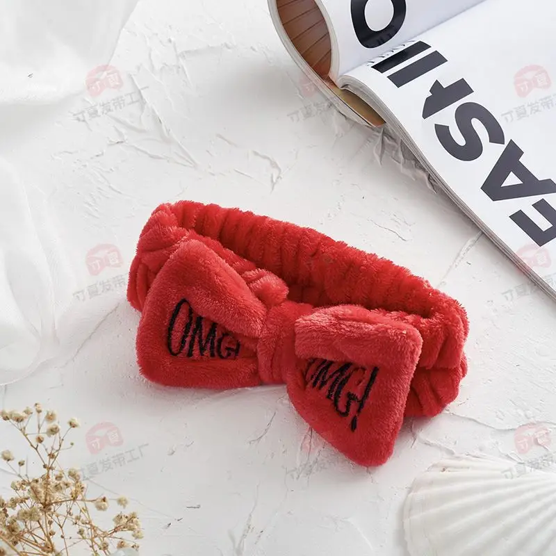 Red Embroidered Hairband for Women Omg Makeup Face Wash Anti-Moisture - Image 3