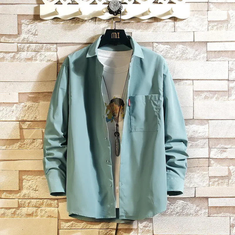 Men's College Style Long Sleeve Shirt Grey Solid Plus Size - Image 4