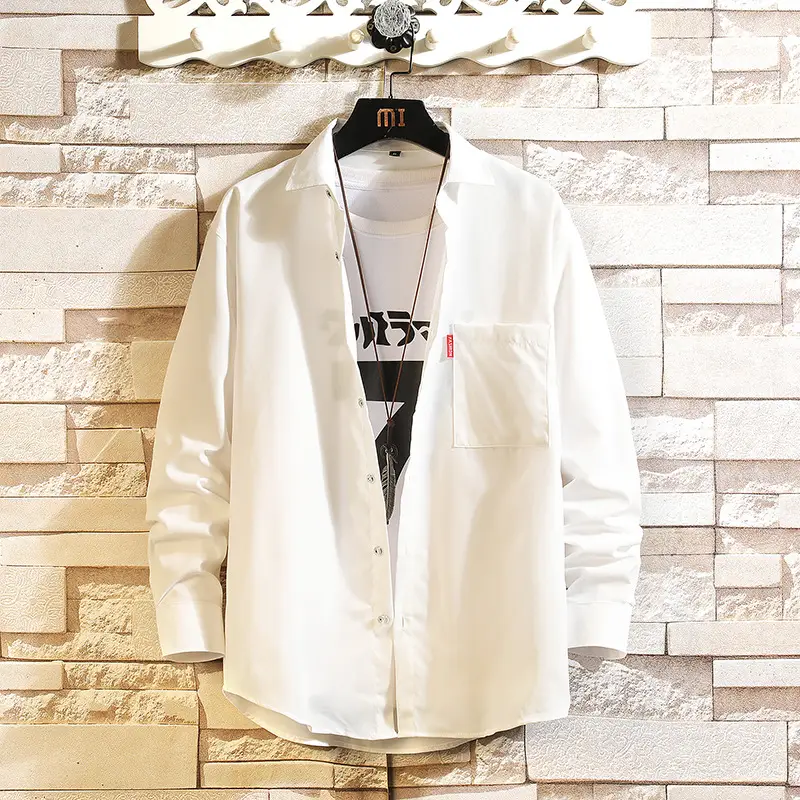 Men's College Style Long Sleeve Shirt Grey Solid Plus Size - Image 3
