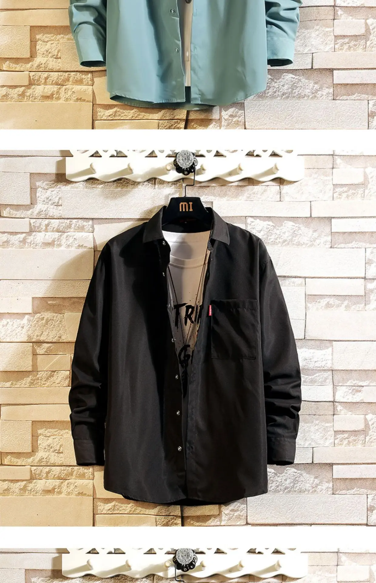 Men's College Style Long Sleeve Shirt Grey Solid Plus Size — feature 6