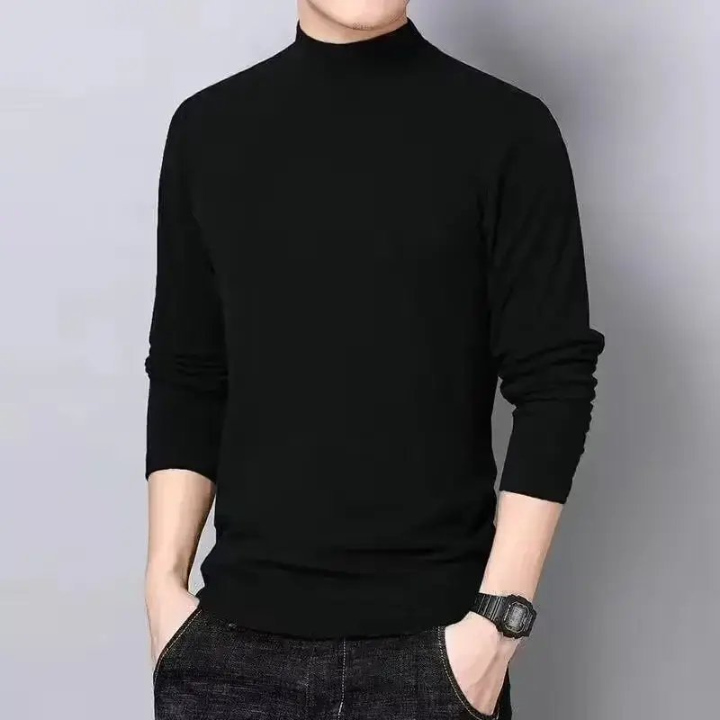 Men's Fleece Half-Collar Long Sleeve T-Shirt Brown Slim Fit - Image 12
