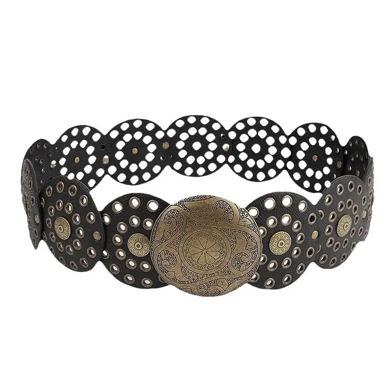 Retro Eyelet Rivet Belt for Women Black - Image 8