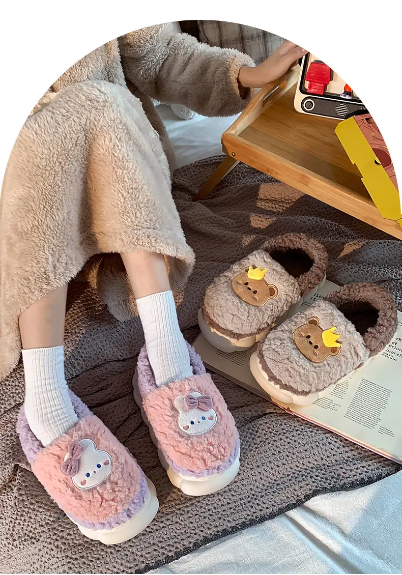Cotton Slippers for Men and Women Can Be Worn Indoors and Outdoors in Autumn and Winter, with Non-Slip Thick Soles, Warm and Plush, Cute Slippers — feature 5