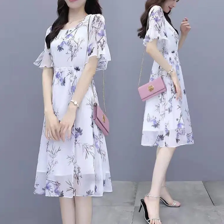 Women Printed Floral A-Line Dress 2023 Summer - Image 3