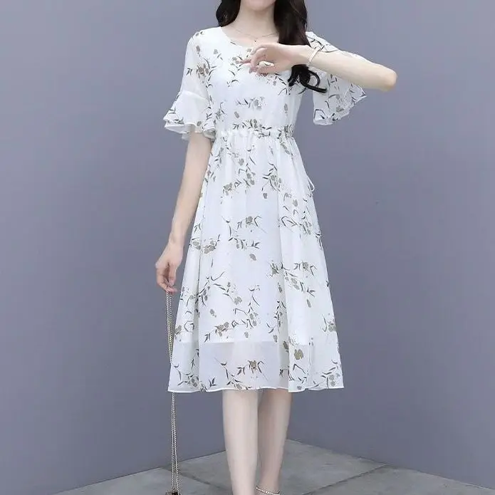 Women Printed Floral A-Line Dress 2023 Summer - Image 4