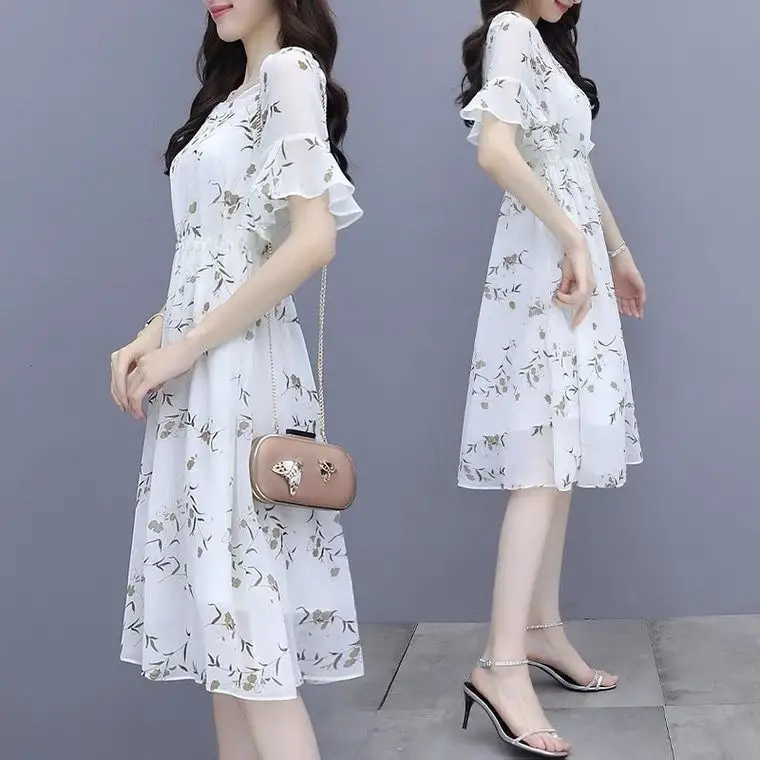 Women Printed Floral A-Line Dress 2023 Summer - Image 6