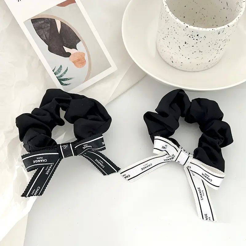 Black Vintage Letter Bow Hair Rope with Chanel Style Band