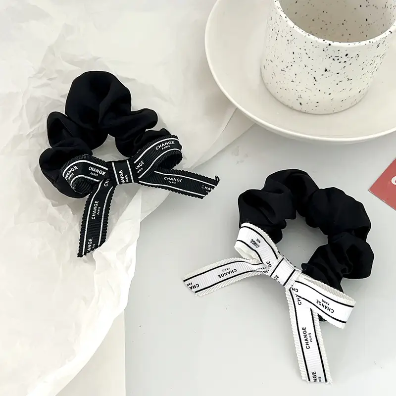 Black Vintage Letter Bow Hair Rope with Chanel Style Band