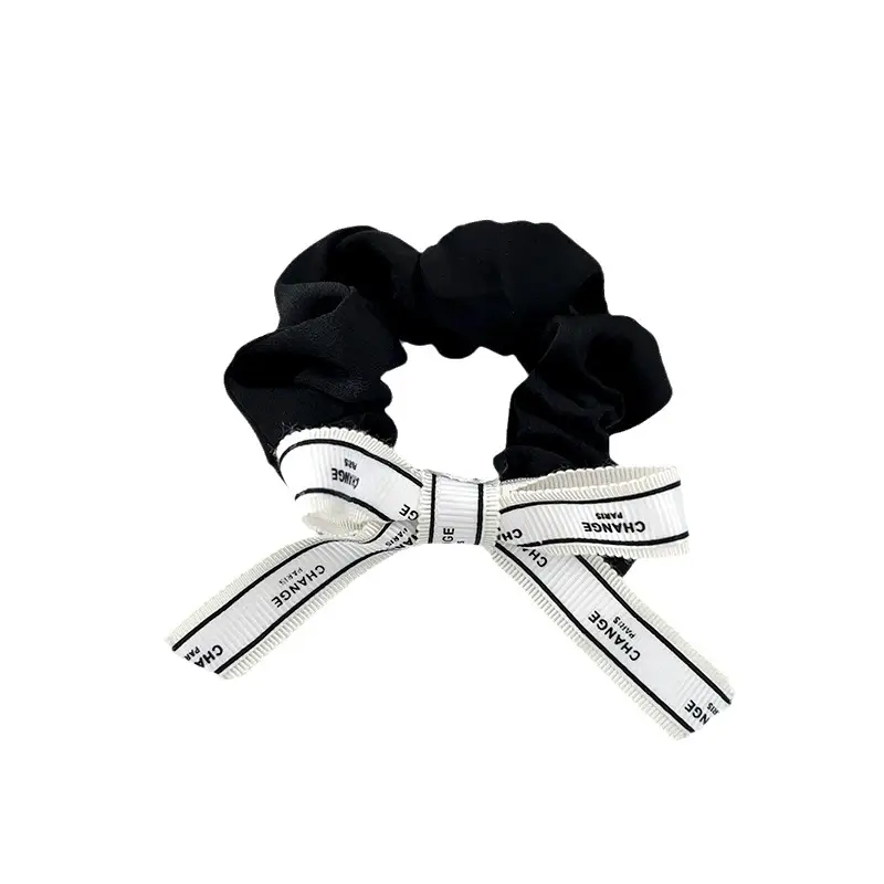 Black Vintage Letter Bow Hair Rope with Chanel Style Band