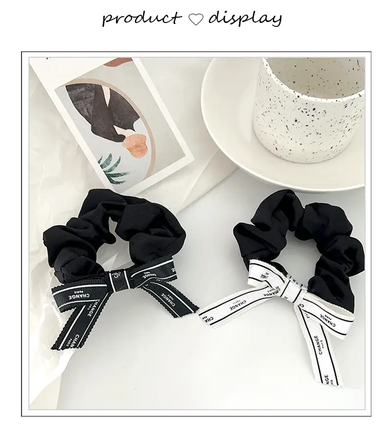 Black Vintage Letter Bow Hair Rope with Chanel Style Band — feature 3