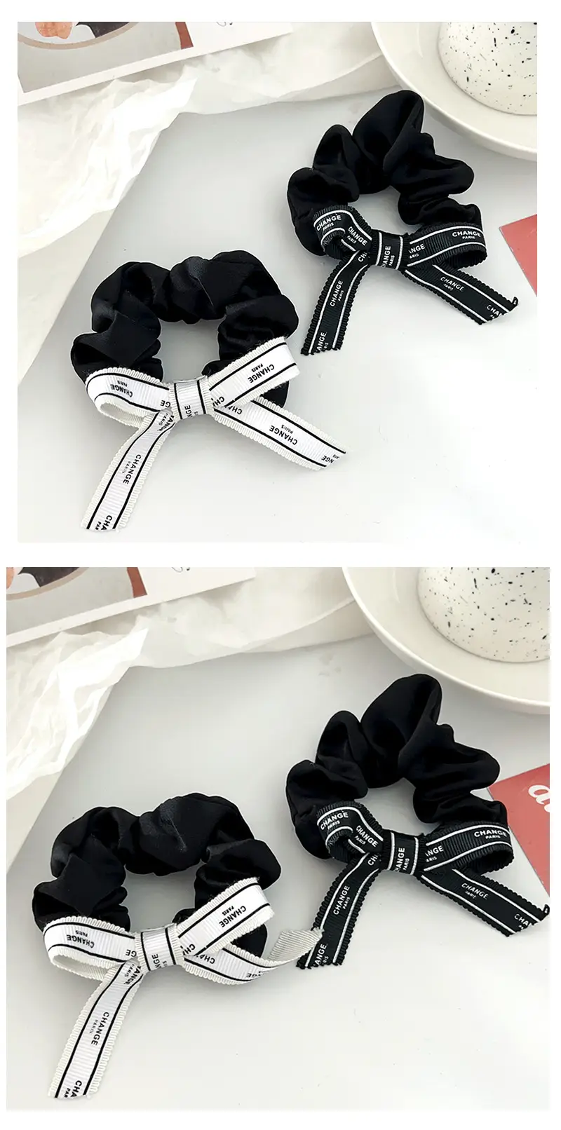 Black Vintage Letter Bow Hair Rope with Chanel Style Band — feature 4