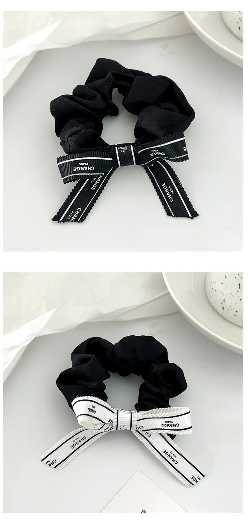Black Vintage Letter Bow Hair Rope with Chanel Style Band — feature 5
