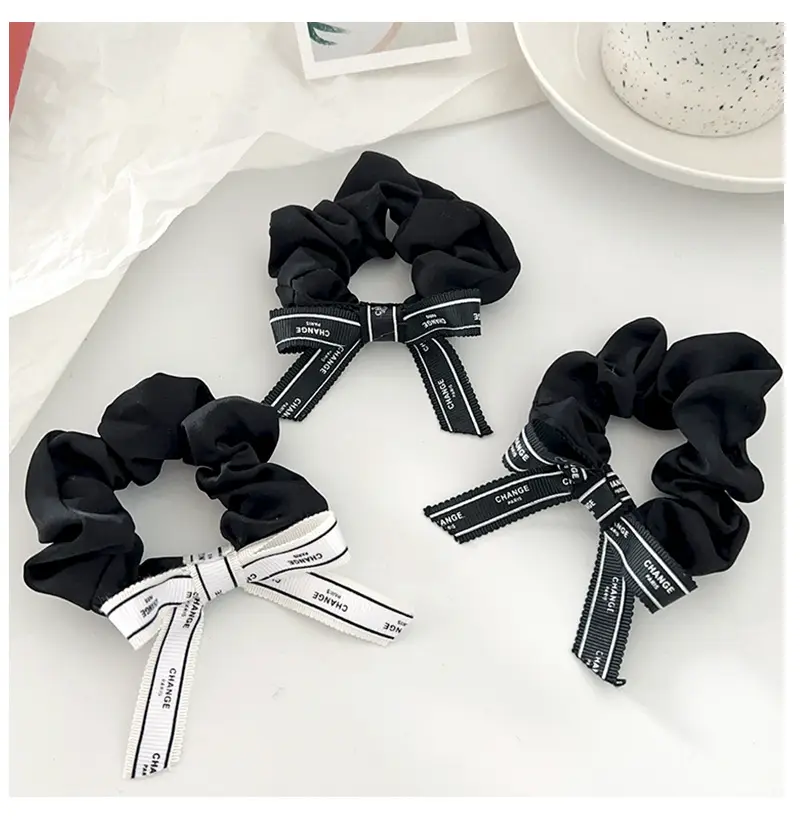 Black Vintage Letter Bow Hair Rope with Chanel Style Band — feature 6