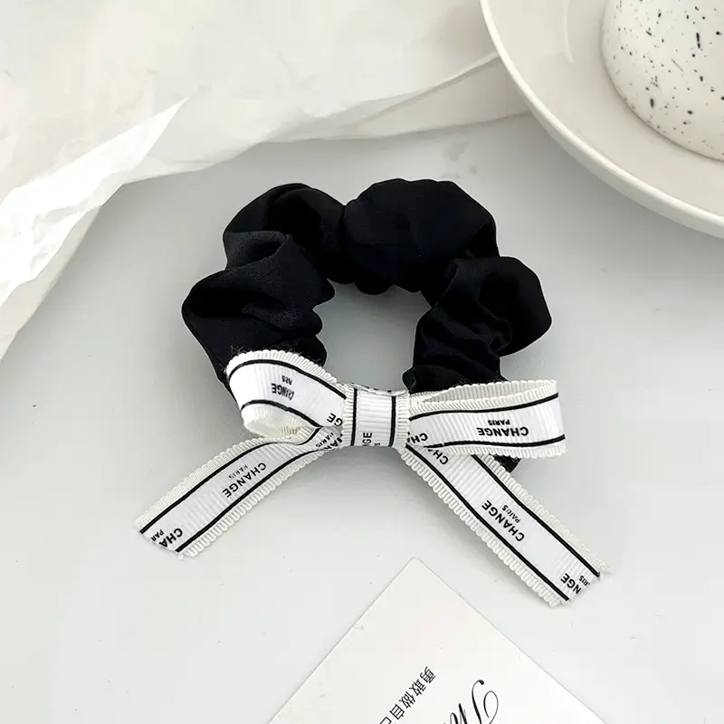 Black Vintage Letter Bow Hair Rope with Chanel Style Band