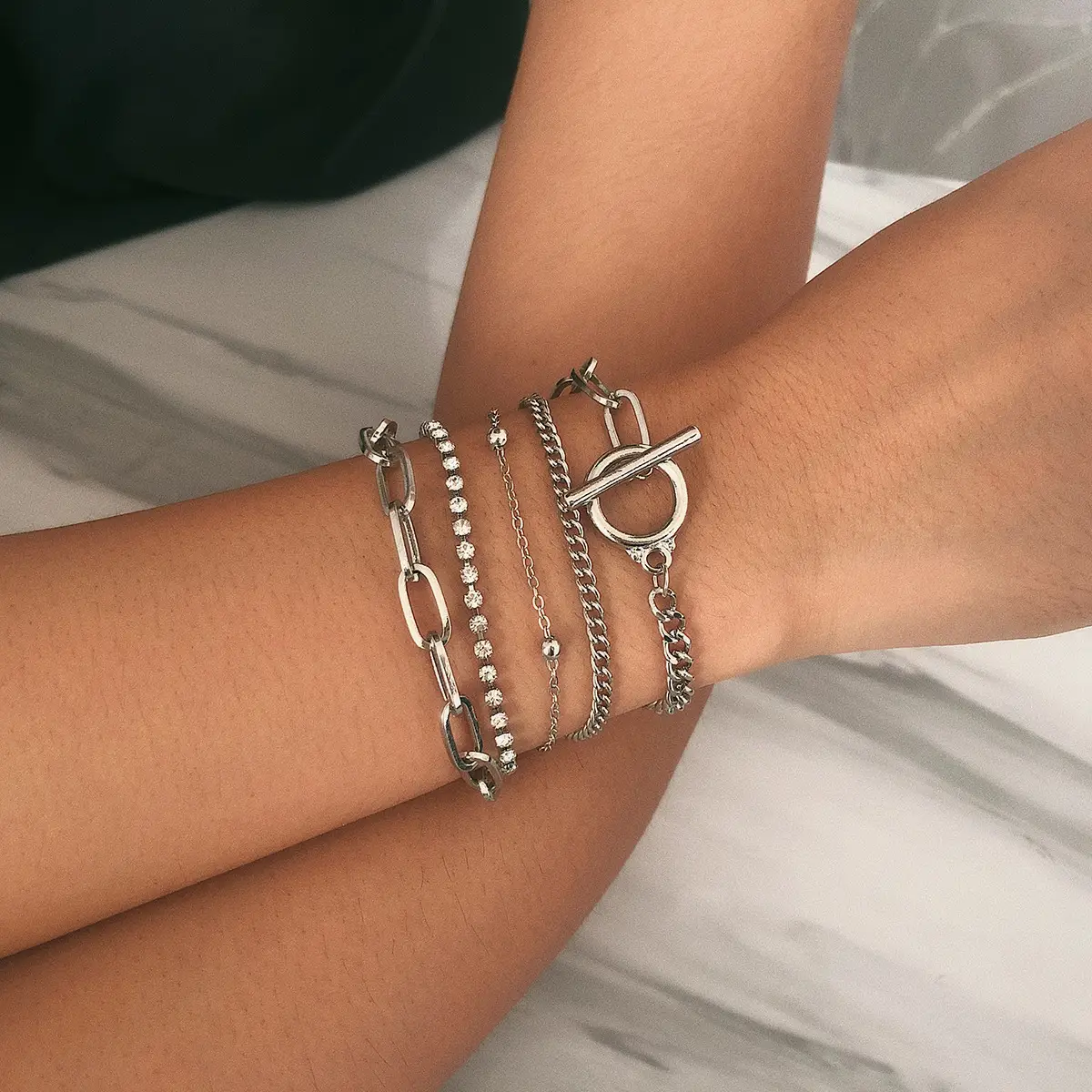 Multi Layer Geometric Bracelet for Women with Heart Pendant — feature 2