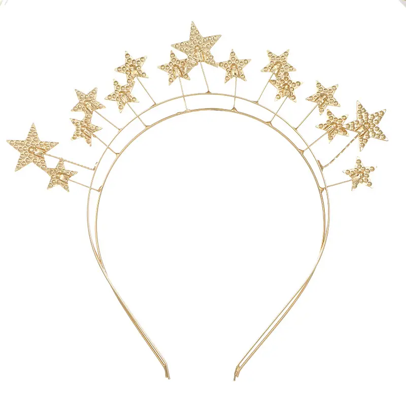 Double Layer Star Bridal Headband Gold Silver Alloy - Image 5
