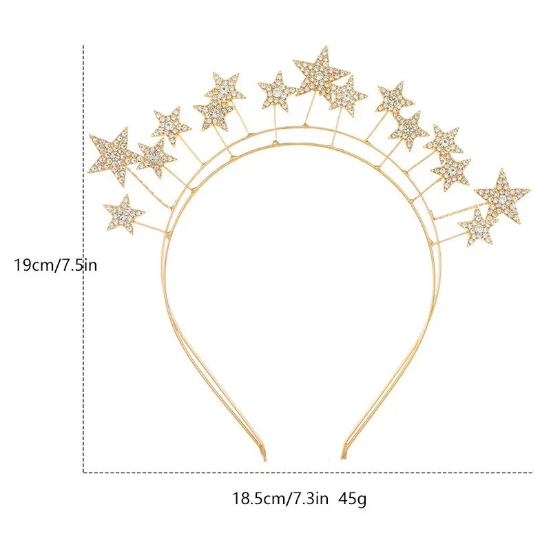 Double Layer Star Bridal Headband Gold Silver Alloy - Image 6
