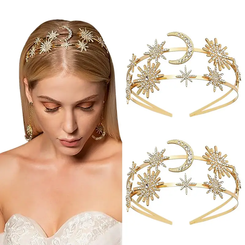 Double Layer Star Bridal Headband Gold Silver Alloy — feature 2