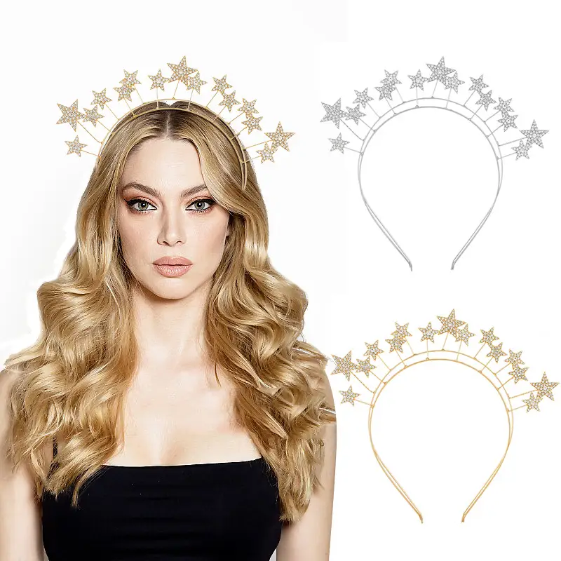 Double Layer Star Bridal Headband Gold Silver Alloy — feature 3