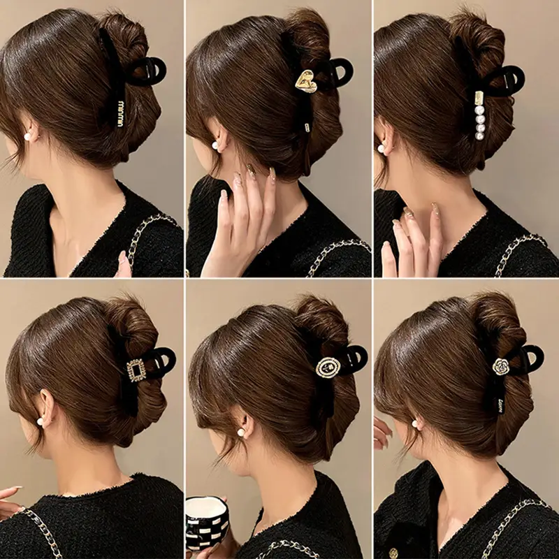 New Large Black Velvet Hair Clip for Women - Image 7