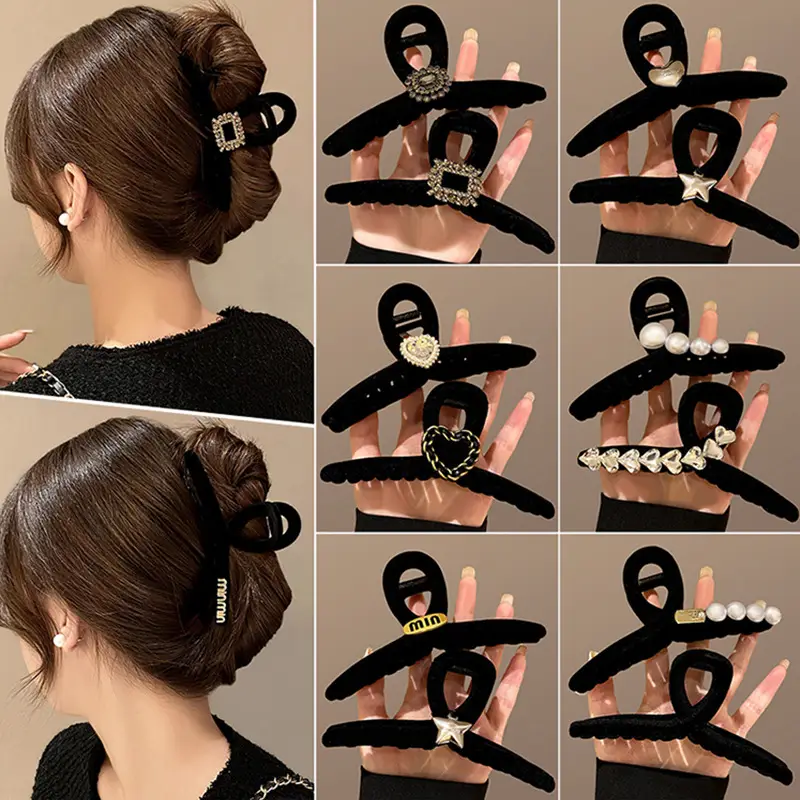 New Large Black Velvet Hair Clip for Women - Image 8