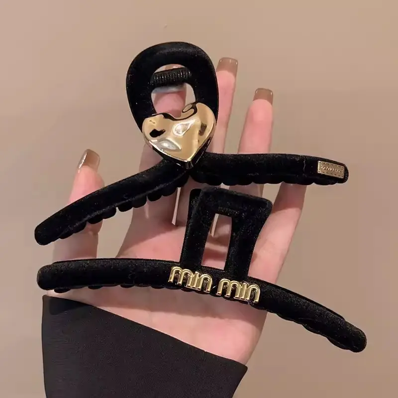 New Large Black Velvet Hair Clip for Women - Image 9
