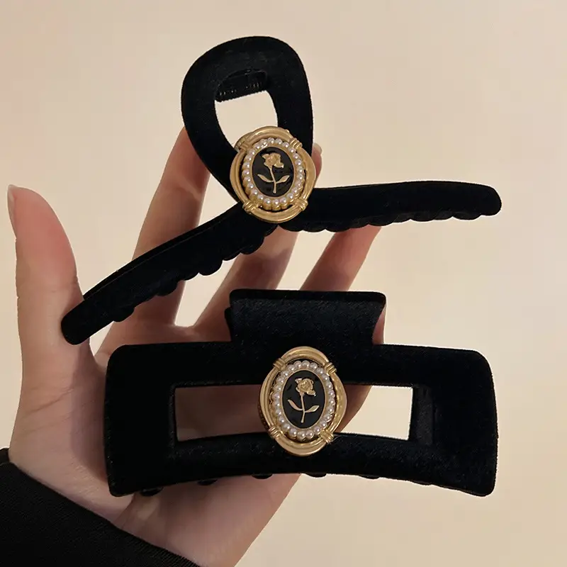 New Large Black Velvet Hair Clip for Women - Image 10