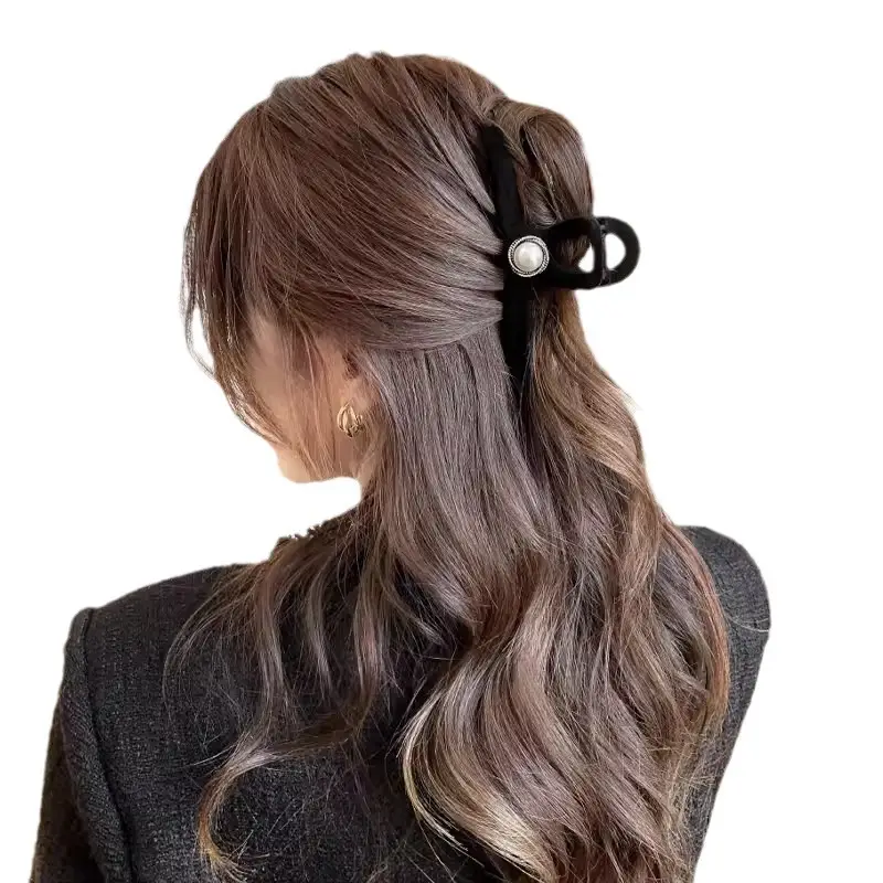 New Large Black Velvet Hair Clip for Women - Image 11