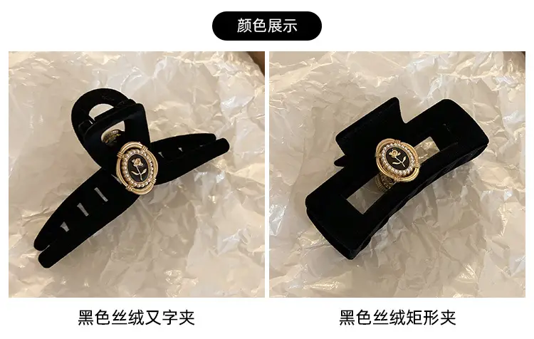 New Large Black Velvet Hair Clip for Women — feature 3
