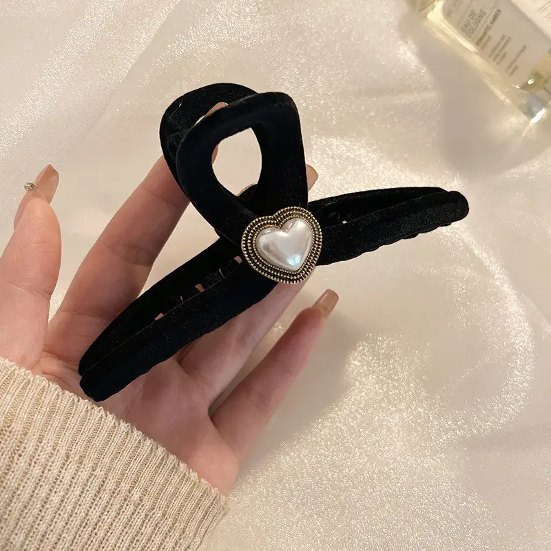 New Large Black Velvet Hair Clip for Women - Image 2