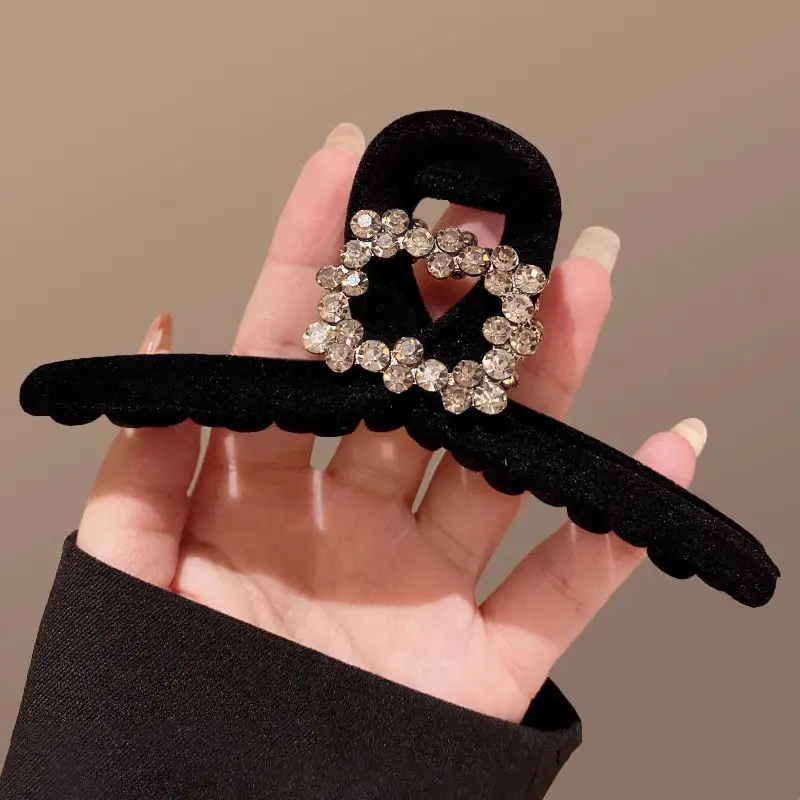 New Large Black Velvet Hair Clip for Women - Image 5
