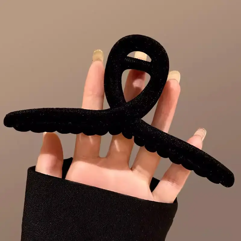 New Large Black Velvet Hair Clip for Women - Image 6