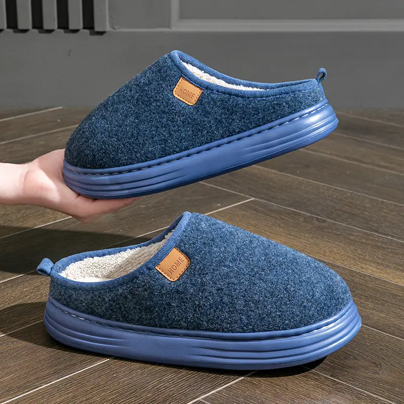 Cotton Slippers plus size Men's Winter Non-slip Thick-soled fleece-lined Warm Home fleece-lined Cotton Shoes for the Elderly for Winter Men - Image 9