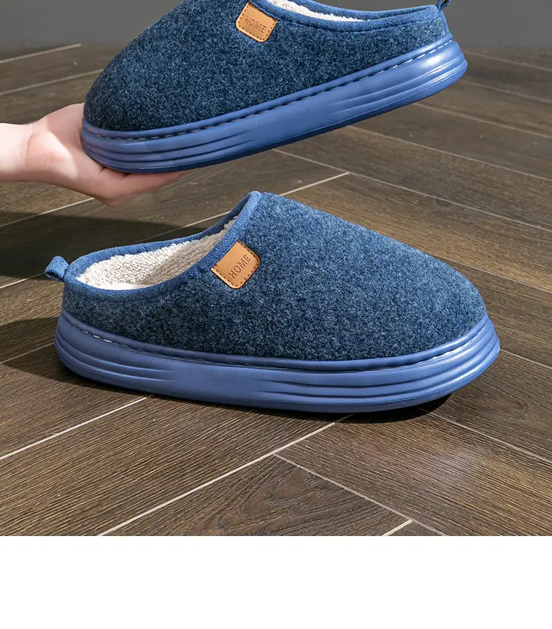 Cotton Slippers plus size Men's Winter Non-slip Thick-soled fleece-lined Warm Home fleece-lined Cotton Shoes for the Elderly for Winter Men — feature 3