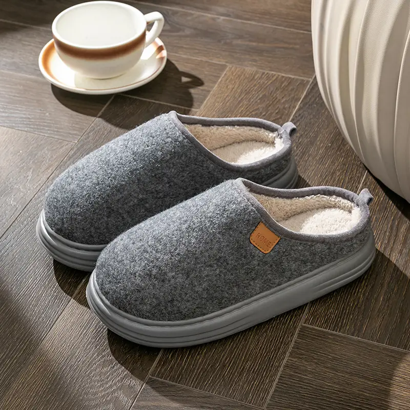 Cotton Slippers plus size Men's Winter Non-slip Thick-soled fleece-lined Warm Home fleece-lined Cotton Shoes for the Elderly for Winter Men - Image 4