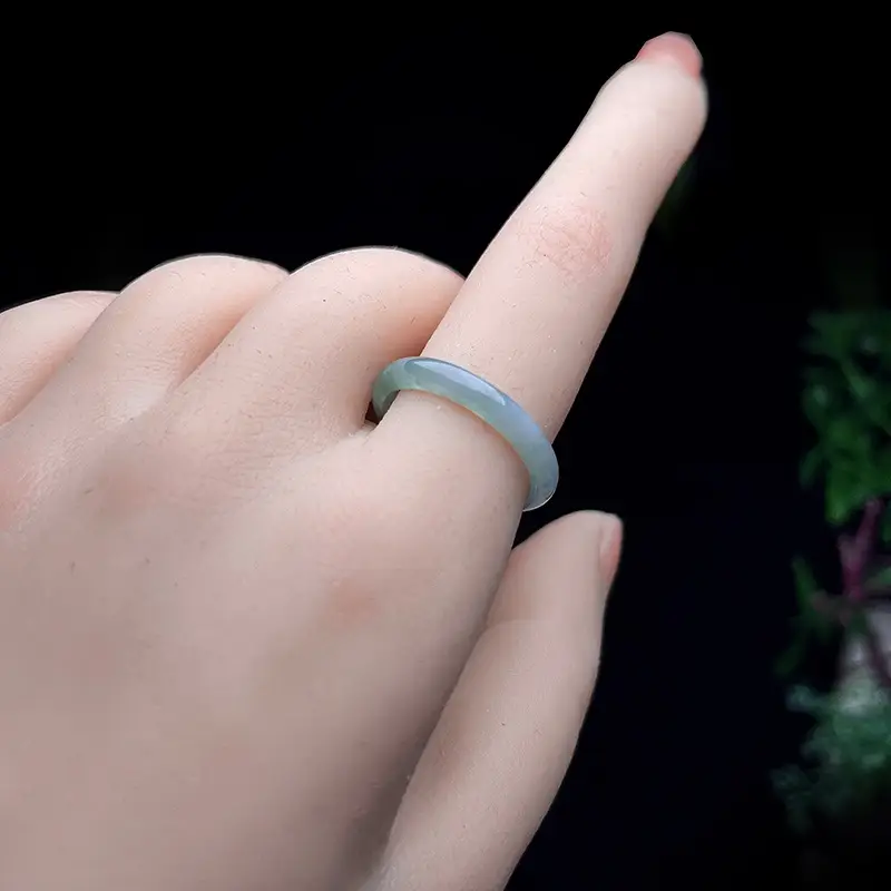 Light Blue Jade Ring A-Grade Ice Waxy Translucent - Image 4