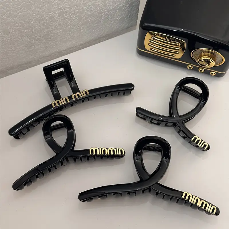 Black Large Hair Clip Female Net Style Hairpin Back — feature 4