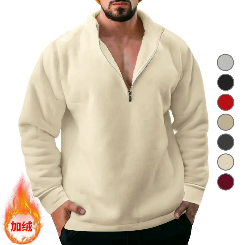 Men Fleece Warm Collar Sweatshirt Maroon Full Zip - Image 12