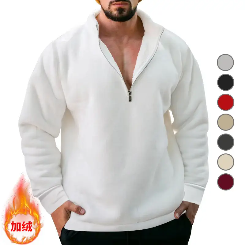Men Fleece Warm Collar Sweatshirt Maroon Full Zip — feature 10