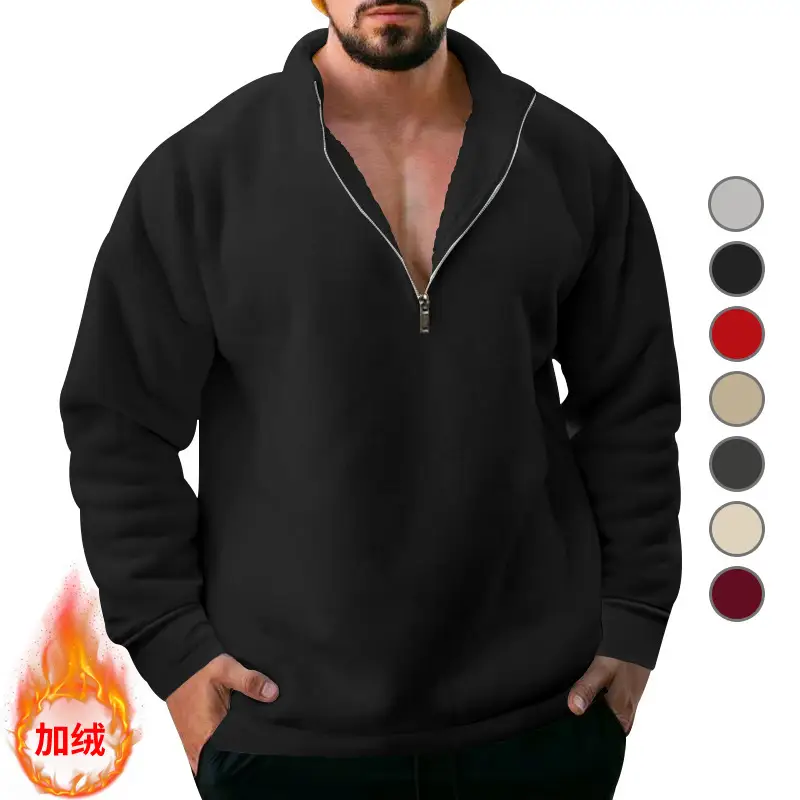 Men Fleece Warm Collar Sweatshirt Maroon Full Zip — feature 11