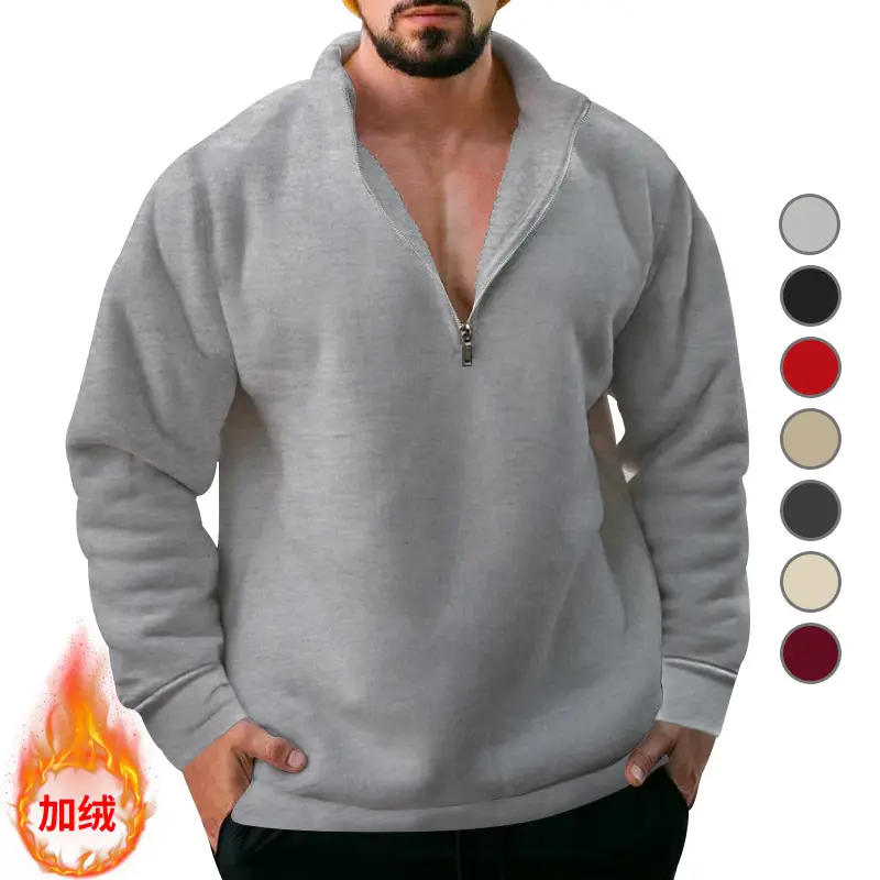 Men Fleece Warm Collar Sweatshirt Maroon Full Zip — feature 14
