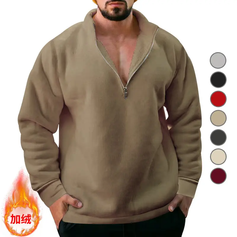 Men Fleece Warm Collar Sweatshirt Maroon Full Zip — feature 16