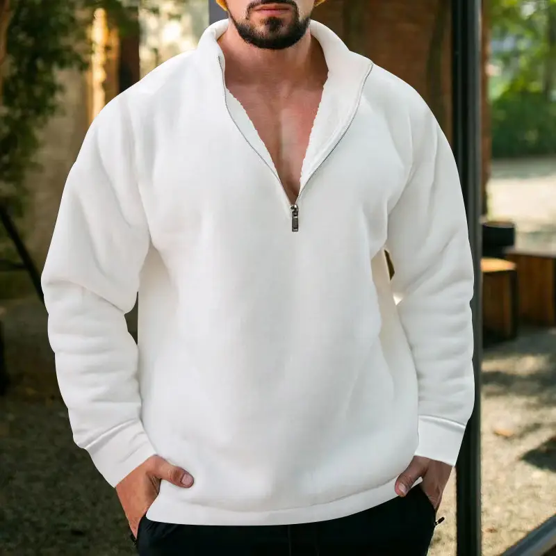 Men Fleece Warm Collar Sweatshirt Maroon Full Zip — feature 19
