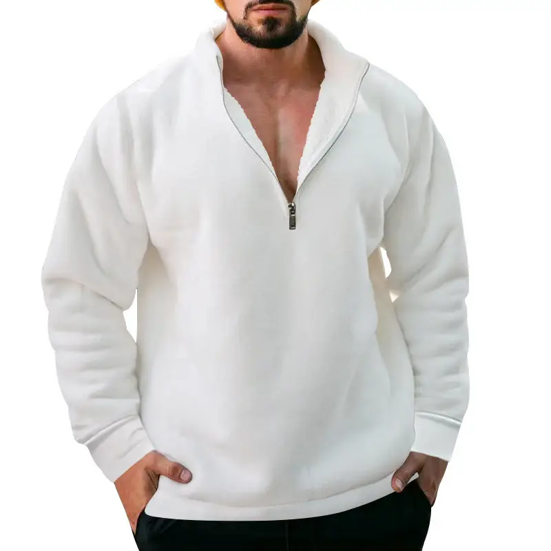 Men Fleece Warm Collar Sweatshirt Maroon Full Zip — feature 20