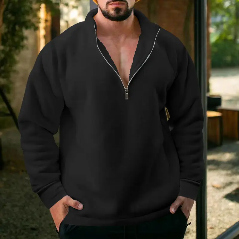 Men Fleece Warm Collar Sweatshirt Maroon Full Zip — feature 24