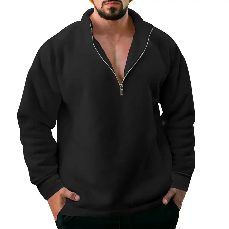 Men Fleece Warm Collar Sweatshirt Maroon Full Zip — feature 25